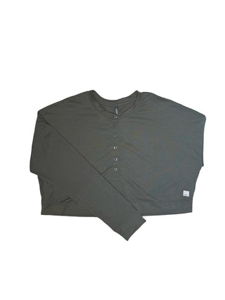 Women's M - Green Vuori Button Cropped Henley Pullover