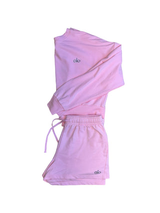 Women's L - NWT Pink Marshmallow Alo Accolade Crew Neck Pullover and Shorts