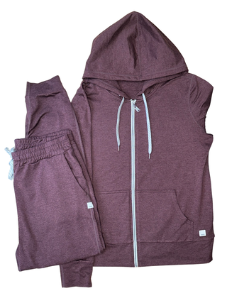 Women's M - Red Merlot Vuori Dreamknit Performance Halo Fullzip Hoodie and Jogger Set