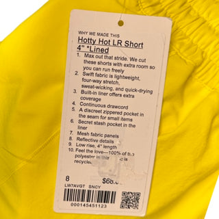 Women's 8 - NWT Sonic Yellow Lululemon Hotty Hot 2 Low Rise Shorts