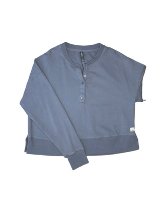 Women's S (fits up to a Medium) - Blue Vuori Button Cropped Henley Pullover