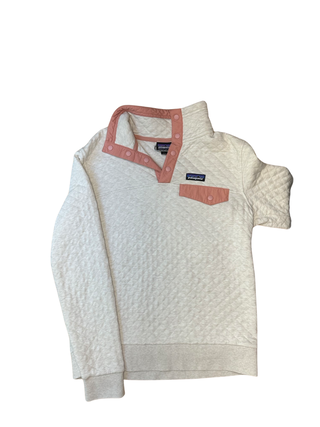 Women's S - Cream and Pink Patagonia Quilted Snap-T Pullover