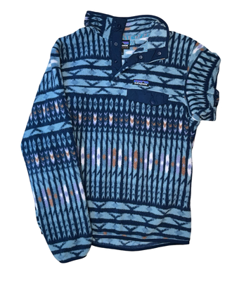 Women's M - Blue Dancing Waters Desert Print Patagonia Synchilla Fleece Snap-T Pullover