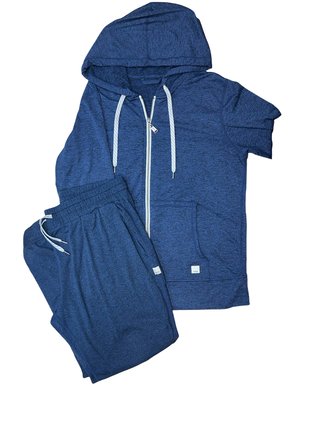 Women's L - Heathered Blue Vuori Dreamknit Performance Halo Fullzip Hoodie and Jogger Set