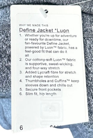 Women's 6 - NWT Gray and Black Lululemon Luon Define Jacket